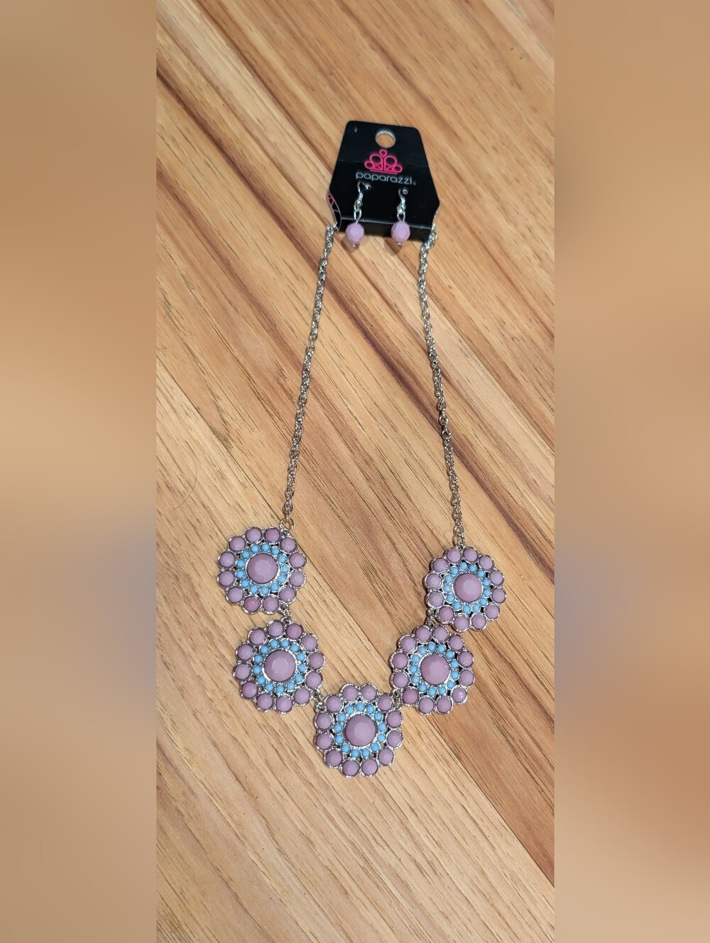 Floral Cluster Statement Necklace in Lavender and Periwinkle